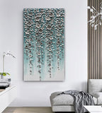 Epicler Large-Scale Oil Painting on Canvas Wall Art,46x23 inches Hand-Painted White Flower Wall Painting, Abstract Canvas Wall Art for Home Wall Decoration