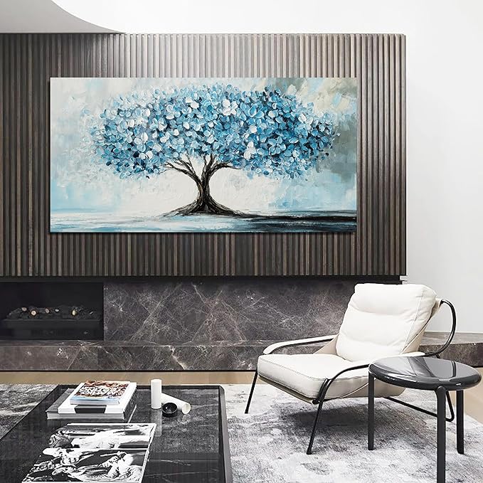 Canvas Wall Art Decor Canvas Art Wall Decor Tree of Life Wall Art Modern Blue White Wall Art Prints Large Artwork for Walls Wall Art Pictures for Living Room for Bedroom Office Decor 24" X 48"