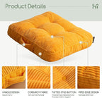 HIGOGOGO Washable Floor Pillow Cushion for Adults, Meditation Cushion Pillow, Large Square Floor Sitting, Removable Tufted Corduroy Cover, for Tatami Living Room or Yoga, 22x22 Inch, Machine Washable