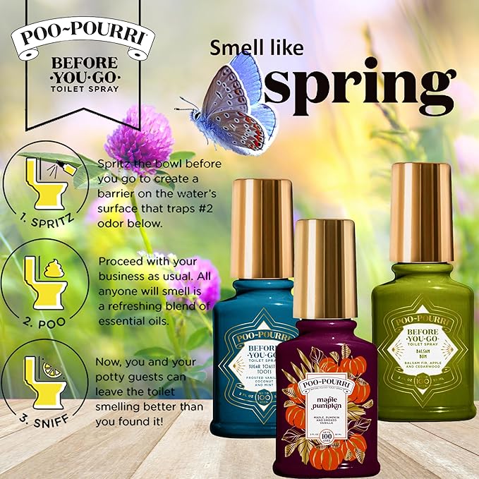 Poo-Pourri Before-You-Go Toilet Spray, Spring 2 Oz Variety Pack– Maple Pumpkin Sugar Toasted Toots and Balsam Bum