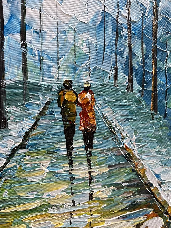 Art Hand-Painted Landscape Oil Painting Contemporary Abstract Vertical Blue Texture Oil Painting Living Room Bedroom Wall Decoration 48x24 inche