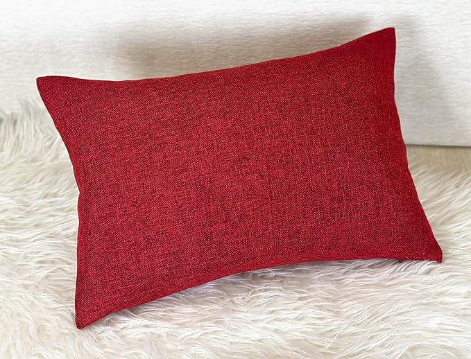 Aiking Home Woven Fine Faux Linen Throw Pillow Cover, Size 12"x18", Burgundy