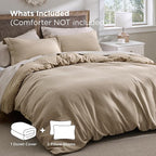 Bedsure Luxury Waffle Duvet Cover Queen Size - Textured Duvet Cover Set, Soft, Breathable Bedding Set (90"x90") with 2 Pillow Shams for All Season, Khaki, Comforter Not Included