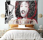 Ambesonne African Tapestry, Afro Lady Singing a Jazz Song with Saxophone Player Silhouette Vintage Design, Fabric Wall Hanging Decor for Bedroom Living Room Dorm, 45" X 30", Black Pale Grey