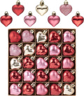 Valery Madelyn 25Pcs Valentine's Day Heart Shaped Ornaments Gift Pack, Christmas Craft Heart Decorations, Red Pink Gold Christmas Baubles Hanging Party Wedding Decor