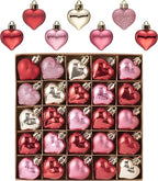 Valery Madelyn 25Pcs Valentine's Day Heart Shaped Ornaments Gift Pack, Christmas Craft Heart Decorations, Red Pink Gold Christmas Baubles Hanging Party Wedding Decor