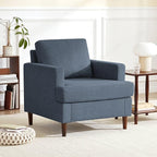 Mid-Century Accent Chair, Comfy Upholstered Reading Accent Chairs for Bedroom, Modern Linen Fabric Armchair for Living Room, Single Sofa Chair with Wood Legs (Blue Grey, 2 Pack)