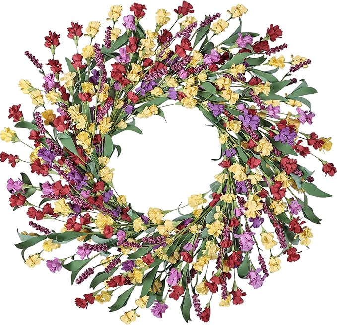 Wreaths for Front Door, 24 Inch Spring/Summer Front Door Wreath, Colorful Paper Flower Wreath for All Seasons for Indoor Home Wall Window Office Wedding Farmhouse Decor (Multicolor)
