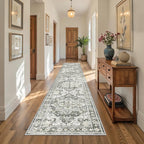 Hallway Runner Rug 2x12, Extra Long Washable Runner Rugs with Rubber Backing, Non Slip Runner, Vintage Rug Runners for Kitchen Laundry Room Entryway (Grey/Beige,2'x12')