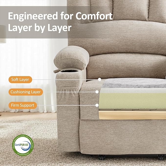 MCombo Large Power Lift Recliner Chair for Elderly, Lift Chair with Heat and Massage, 3 Positions, USB Charge Ports, Cup Holders, Fabric 7099 (Large, Beige)