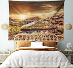 Ambesonne Wizard Tapestry, Wizard Express Famous Train Landscape Glenfinnan Railway Viaduct Scotland Sunset, Wide Wall Hanging for Bedroom Living Room Dorm, 60" X 40", Brown Green