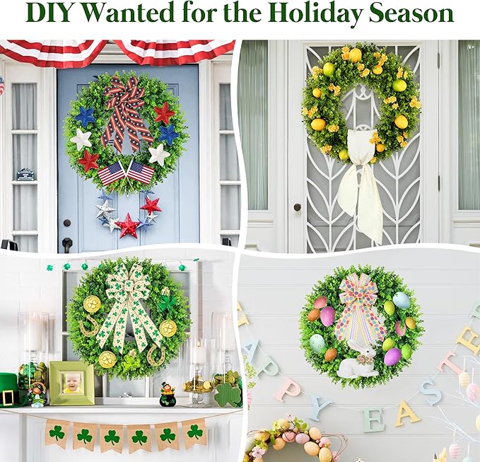 DDHS Large Boxwood Wreath Front Door 24'' Artificial Spring Wreaths for Front Door Farmhouse Wedding Green Year Round Indoor Outdoor for Summer Wreath st Patrick's Day Decoration -(Hello Sign)