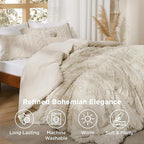 Bedsure Tufted Boho Comforter Set King Size - Beige Boho Bed Set, GentleSoft™ 3 Pieces Farmhouse Shabby Chic Embroidery Bedding, Gifts for Woman, Soft Jacquard King Comforter for All Seasons