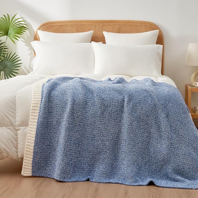 Snuggle Sac Super Soft & Reversible Heather Royal Blue Throw - Oversized Cozy Knit Blanket for Bed, Sofa, Living Room, Twin Size (60x80 Inches)