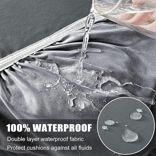 100% Waterproof Couch Cushion Covers, Stretch Sofa Seat Cover, Reversible Furniture Protector Covers for Pets, Washable (Loveseat Cushion, Grey), Medium