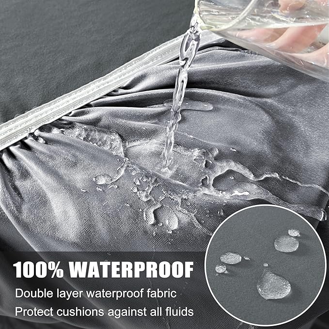 100% Waterproof Couch Cushion Covers L Shaped Chaise Cover, Stretch Seat Covers for Sectional Sofa, Reversible Couch Sofa Protector Covers for Kids Pets, Washable(Chaise Cover, Grey)