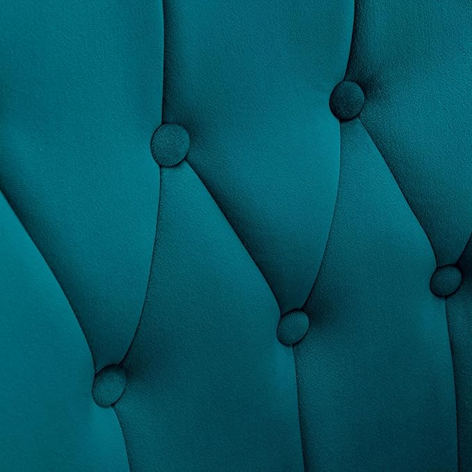 Modern Chic Mid-Century Velvet Accent Armchair for Living Room, Bedroom, or Home Office, Button-Tufted Wingback Design with Gold Flared Legs, Dark Teal