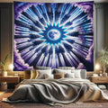 Ambesonne Trippy Tapestry King Size, Indigo Tones Outer Space Featuring Moon with Psychedelic Abstract Woods, Wall Hanging Bedspread Bed Cover Wall Decor, 104" X 88", Pale Fuchsia Sea Blue