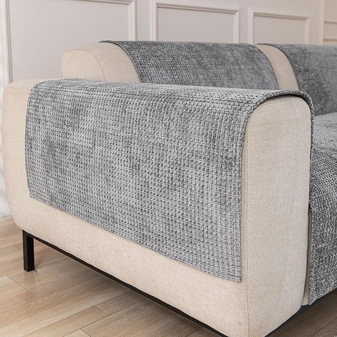 HAOMAIJIA Waterproof Sofa Arm Covers Set of 2 Non Slip Chair Arm Covers Chenille Washable Couch Arm Cover Furniture Protector (Grey, 23.6" x 27" 2 Pack)