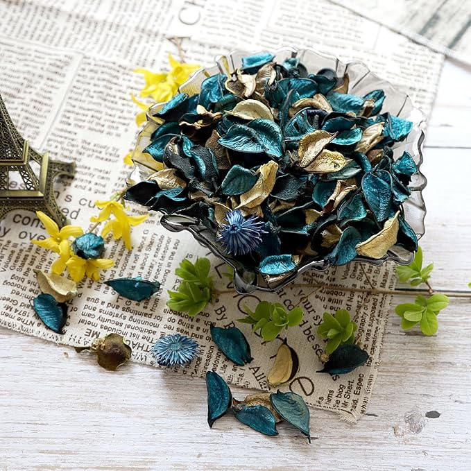 Qingbei Rina Spring Potpourri Bags,Ocean Breeze Scented Potpourri Dried Flower, Bowl Vase Filler, Home Fragrance Sachet Petal, Beach Coastal Decor, 8.4 oz(Turquoise Teal)