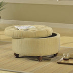 Homepop Home Decor |N8264-F1077 | Button Tufted Woven Round Storage Ottoman | Ottoman with Storage for Living Room & Bedroom, Tan & Cream Tweed