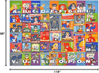 DC Super Friends Educational Kids Rug – ABC Alphabet, Emotions & Hero Traits Learning Mat – Social Skills Classroom, Playroom & Bedroom Carpet 8x10