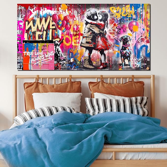 CIRABKY Colorful Canvas Wall-Art - Graffiti Art Wall Decor for Living Room - Boy and Girl Print Big Painting Size 29" x 59"