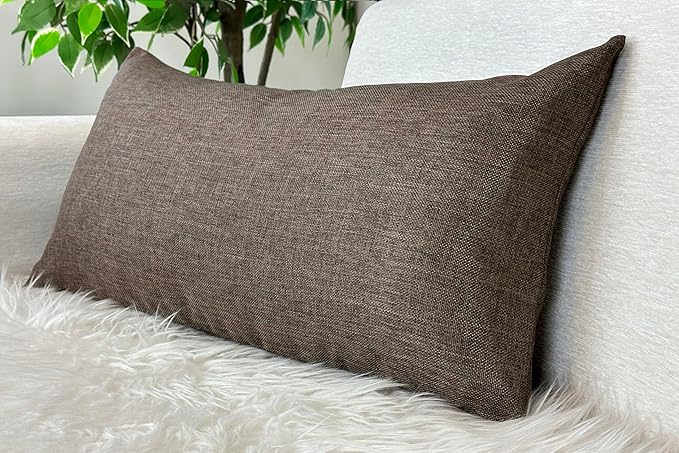 Aiking Home Woven Fine Faux Linen Throw Pillow Cover, Size 14"x26", Brown