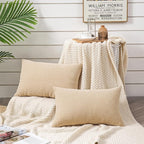 GAWAMAY Decorative Rectangle Throw Pillow Covers 12"x20" Inch Set of 2, Soft Chenille Fall Lumbar Support Pillow Cases for Living Room Bedroom Sofa Couch Cushion Cover Beige 30x50cm (No Inserts)