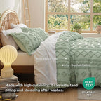Bedsure Boho Twin Duvet Cover, Soft & Comfortable Elegant Design Boho Bedding for Decoration, Machine Washable Comforter Cover for All Seasons,Includes 1 Duvet Cover & 1 Pillow Sham,Light Green