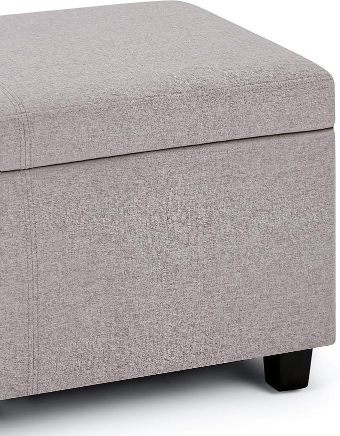 SIMPLIHOME Avalon Storage Ottoman Bench - 48 inch Wide Upholstered Linen Look Fabric Rectangular Lift-Top Ottoman in Cloud Grey, Contemporary Storage Bench for Living Room with High-Density Foam