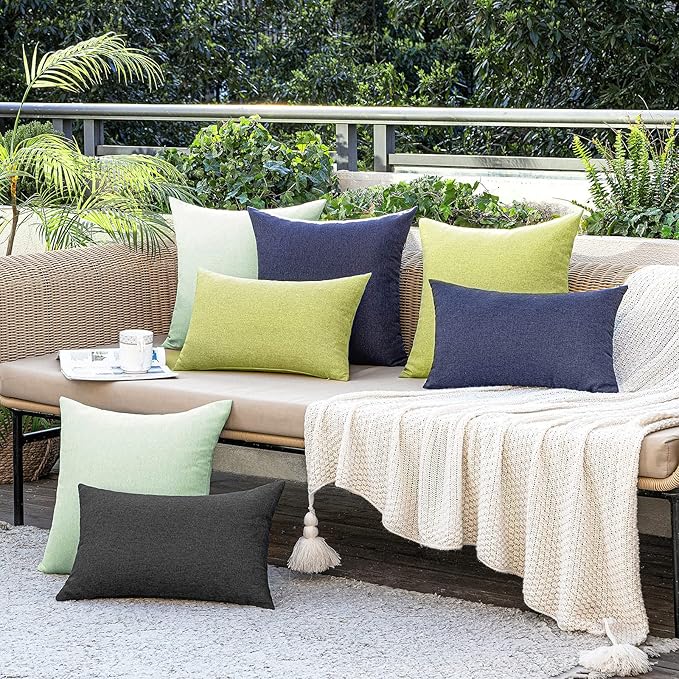 MIULEE Pack of 2 Decorative Outdoor Solid Waterproof Throw Pillow Covers Spring Euro Sham Faux Linen Garden Farmhouse Cushion Cases for Patio Tent Balcony Couch Sofa 24x24 Inch Moss Green