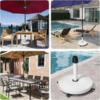 Patio Umbrella Base with 4 Wheels, 55lbs Round Heavy Duty Concrete Stand for Outdoor Market Umbrella, White