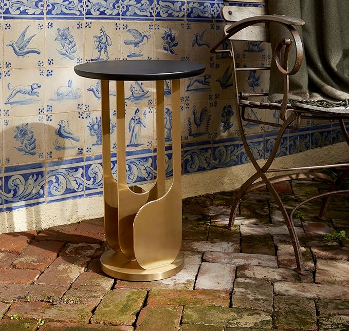 Erin Side Table – Modern End Table with 304 Stainless Steel & Bright Brass Base, Wood Top, Commercial Grade Quality