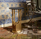 Erin Side Table – Modern End Table with 304 Stainless Steel & Bright Brass Base, Wood Top, Commercial Grade Quality