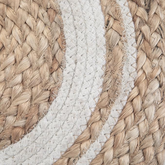 SIMPLIHOME Serena Round Braided Pouf - 18 inch Wide Upholstered Jute and Cotton Ottoman in Natural, Boho-Style Footstool or Extra Seating for Living Room with Polystyrene Bead Filling, Assembled