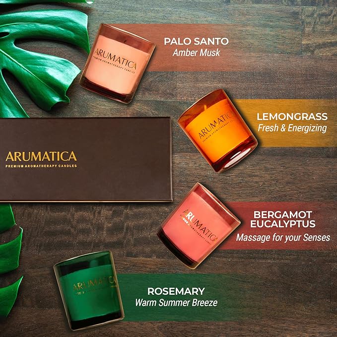 Premium Aromatherapy Candle Set | Stress Relief Soy Wax Candles with Relaxing Scents | Scented Candles for Home Yoga, Meditation & Spa | Luxury Candle Gift Set (4 Pack, 5oz Each) Total 20oz