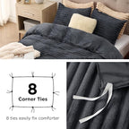Bedsure Fluffy Duvet Cover Set - Ultra Soft Plush Shaggy Comforter Cover Twin Size, Warm Flannel Fleece Bed Sets for Winter, 2 Pieces (Striped Pattern, Dark Grey)
