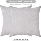GAWAMAY Decorative Square Throw Pillow Covers 20"x20" Inch Set of 2, Super Soft Chenille Pillows Farmhouse Fall Pillowcase for Living Room Bedroom Sofa Couch Cushion Cover Light Grey 50x50cm