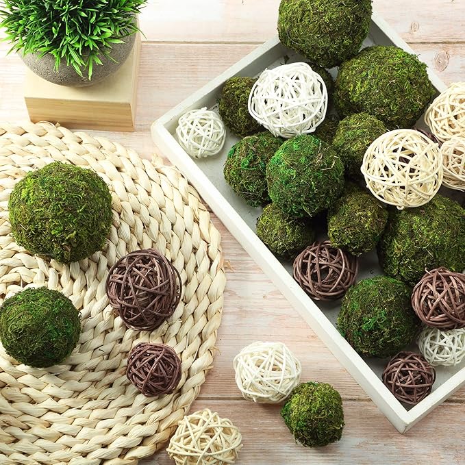 Patelai 72 Pcs Wicker Rattan Balls Decorative Balls for Vase Centerpiece Bowls Orbs Filler for Spring Summer Craft Home Decor, 4 Sizes(White, Beige, Brown)