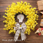26 Inch Spring Wreaths for Front Door Large Forsythia Floral Summer Door Wreath Outdoor All Season Wild Wreath for Easter Valentines Home Living Room Porch Yard Window Farmhouse Decor (Yellow)