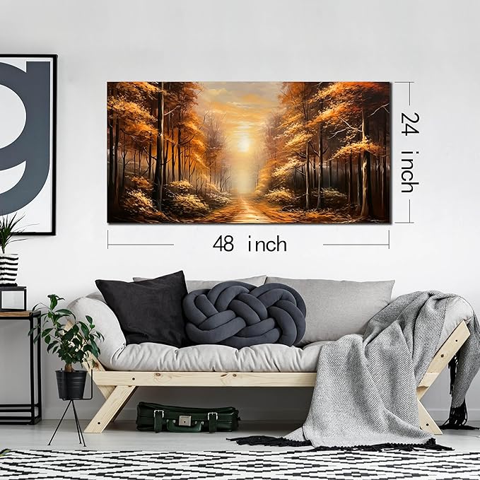 Large Wall Art for Living Room Bedroom Office Gold Forest Artwork Sunrise Landscape Nature Pictures Modern Wall Art Framed Canvas Prints 24x48 Inch