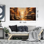 Large Wall Art for Living Room Bedroom Office Gold Forest Artwork Sunrise Landscape Nature Pictures Modern Wall Art Framed Canvas Prints 24x48 Inch
