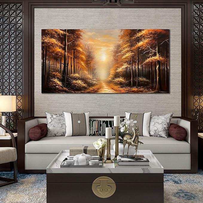Large Wall Art for Living Room Bedroom Office Gold Forest Artwork Sunrise Landscape Nature Pictures Modern Wall Art Framed Canvas Prints 29x59 Inch