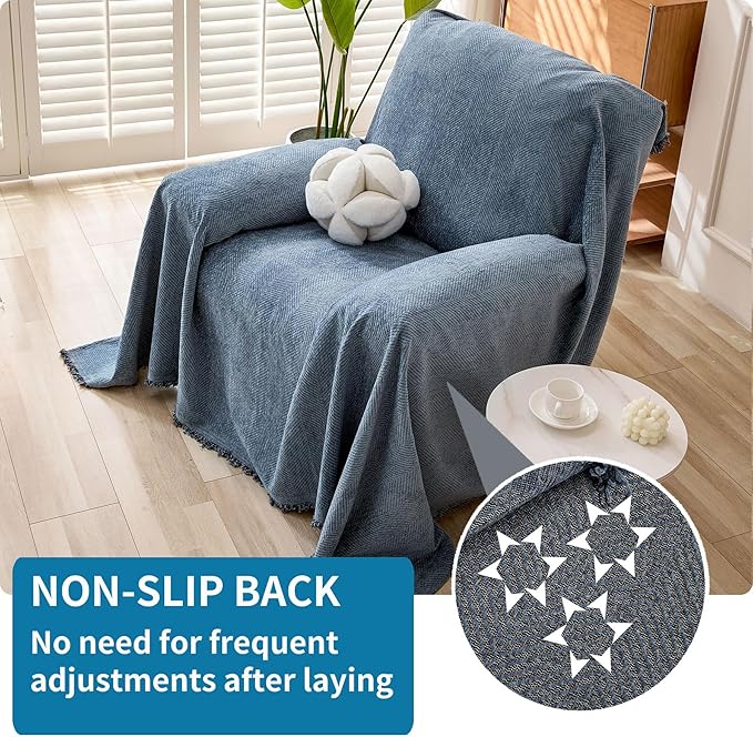 HAOMAIJIA Chenille Couch Cover Sofa Covers for 1 Cushion Couch Washable sectional Couch Covers for Dogs pet Furniture Protector Couch Cover Blanket for Living Room (Blue, 71"x91")