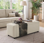 LINSY 50 Inches Wide Storage Ottoman Bench, Upholstered Foot Rest Stool, Long Bench Footstool, Couch Ottoman, Ottomans for Living Room, Entryway, End of Bed Storage Bench for Bedroom (Beige)