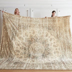 Oversized Vintage Pattern Blanket 120x120 Inches, Giant 10'x10' for Bed, Travel, and Camping, Extra Large Soft Blanket for The Whole Family and Outdoor,Beige