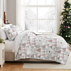 Southshore Fine Living, Inc. Full/Queen Size Christmas Quilt Set, Reversible Coverlet with 2 Shams, Holiday Queen Christmas Bedding Design - Red & Silver