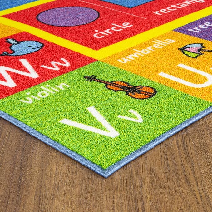 KC Cubs 5x7 ABC Alphabet, Numbers & Shapes Rug – Educational Non-Slip Play Mat Carpet for Kids, Toddlers, Nursery, Classroom, Playroom, Baby Daycare