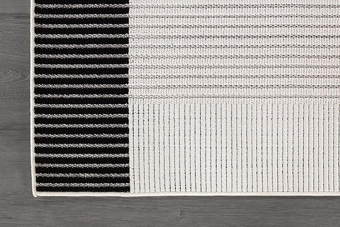 Modern Micro Loop Indoor Area Rugs for Living Room Bedroom Kitchen Geometric Striped Black-White 5x7 Luxury Durable Low and High Pile Non-Shedding Stain Resistant Soft Area Carpet 5 x 7